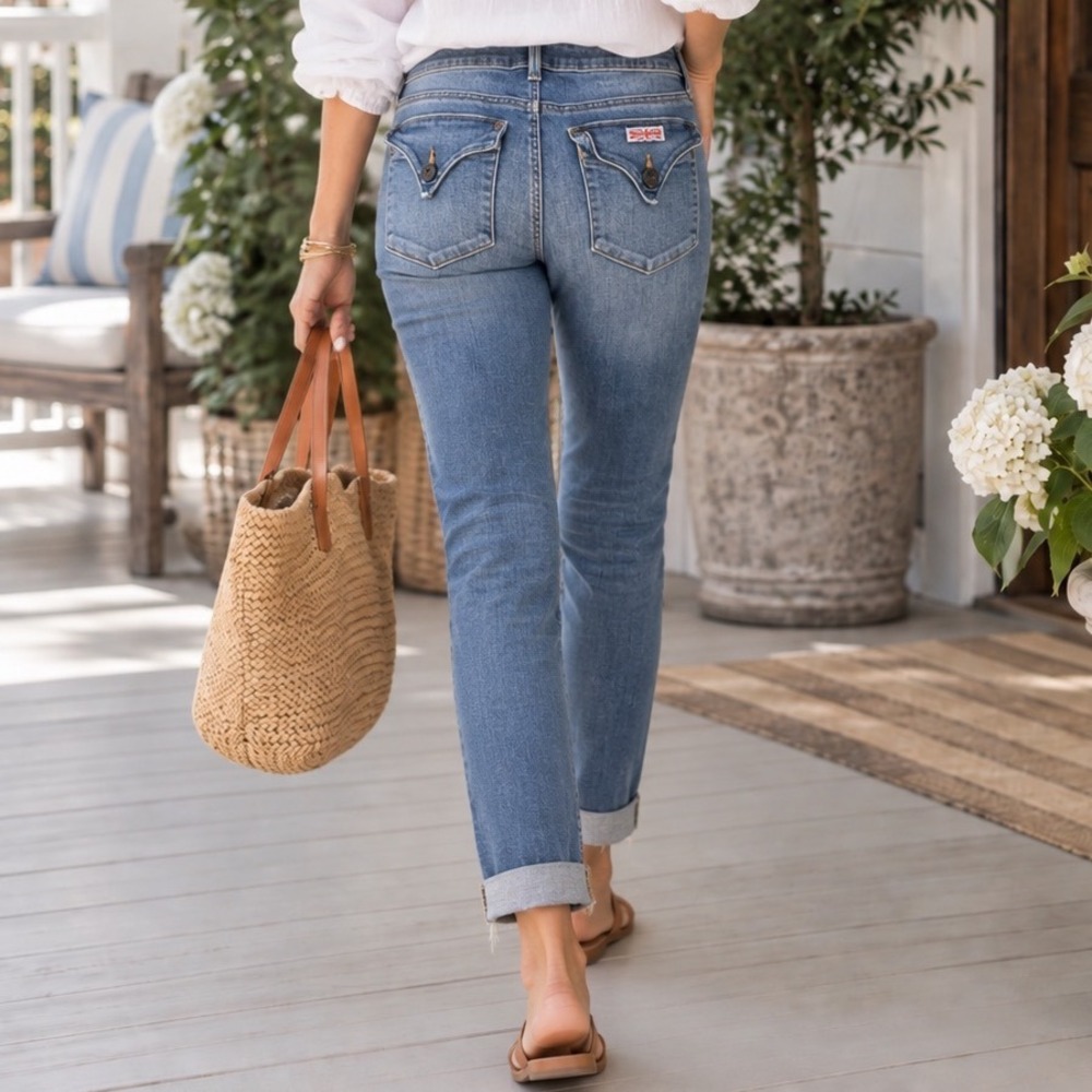 Hudson Bacara Straight Crop Jeans Blue Medium Wash Cuffed Size 30 D7